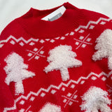 Cute Fluffy Christmas Tree Pattern High Neck Holiday Sweater