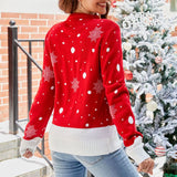 Cute Reindeer Ribbed Knit Crew Neck Long Sleeve Pullover Christmas Sweater