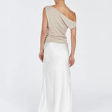 Elegant Solid Draped Asymmetric One Shoulder Slim Ribbed Knit Top