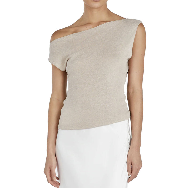 Elegant Solid Draped Asymmetric One Shoulder Slim Ribbed Knit Top