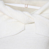 Elegant Twist Foldover Off The Shoulder Long Sleeve Ribbed Knit Sweater