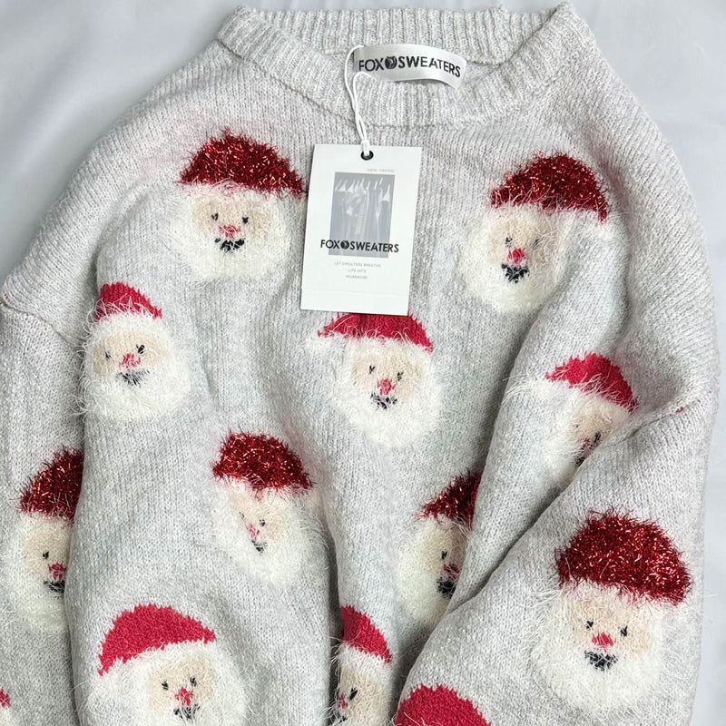 Eyelash Santa Claus Crew Neck Bishop Sleeve Christmas Sweater