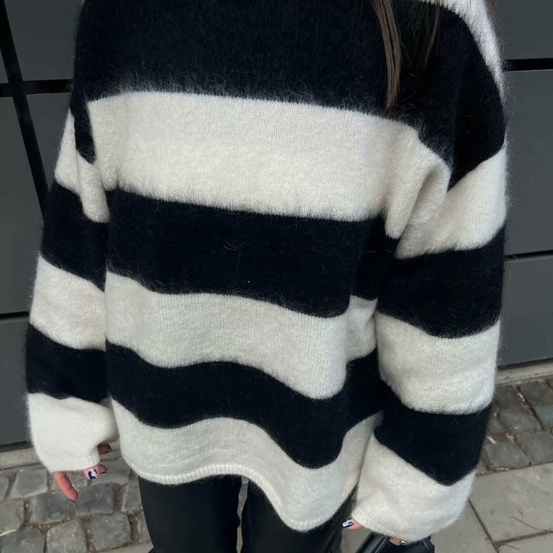 Fluffy Crew Neck Drop Shoulder Wide Sleeve Oversized Pullover Sweater