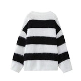 Fluffy Crew Neck Drop Shoulder Wide Sleeve Oversized Pullover Sweater