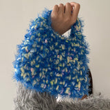 Fluffy Multicolor Chunky Yarn Hand Made Crochet Knit Tote Bag