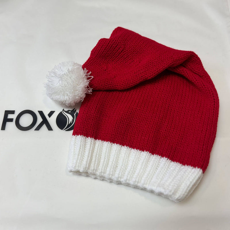 Fluffy Pom Pom Chunky Knit Slouchy Red Christmas Santa Hat