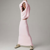 Fluffy V Neck Oversize Sweater and High Waist Maxi Knit Skirt Matching Set