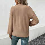 Grunge Reverse Seam Pocket Round Neck Drop Shoulder Long Sleeve Sweater