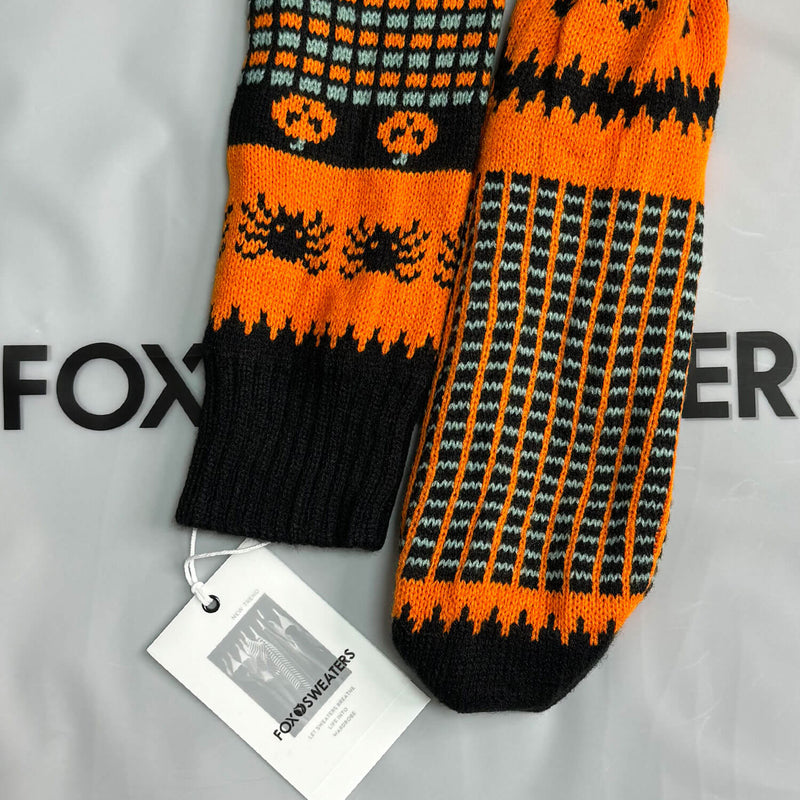 Halloween Pumpkin Face Thigh High Orange Contrast Knit Socks