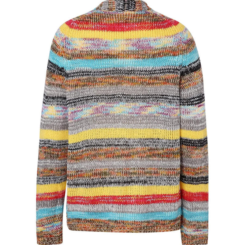 Leisure Rainbow Striped Open Front Long Sleeve Oversized Knit Cardigan