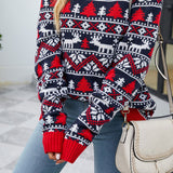 Leisure Rib Knit Long Sleeve Nordic Fair Isle Pullover Christmas Sweater