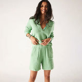 Lounge Collared V Neck Sweater and High Waist Knit Short Matching Set