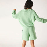 Lounge Collared V Neck Sweater and High Waist Knit Short Matching Set