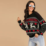 Merry Christmas Crew Neck Love Reindeer Long Sleeve Pullover Sweater