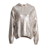 Metallic Hooded Long Sleeve Kangaroo Ribbed Knit Oversized Sweater