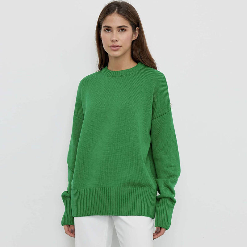 Minimalist Monochrome Crew Neck Drop Shoulder Long Sleeve Pullover Sweater