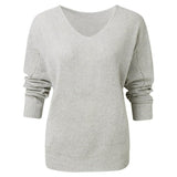 Minimalist Monochrome Pointelle Knit V Neck Long Sleeve Drop Shoulder Sweater
