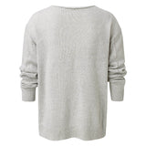 Minimalist Monochrome Pointelle Knit V Neck Long Sleeve Drop Shoulder Sweater