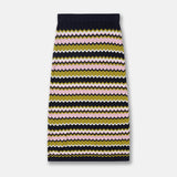 Multicolored Chevron Stripe High Waist Pointelle Knit Pencil Midi Skirt