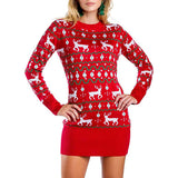 Nordic Fair Isle Ribbed Knit Long Sleeve Christmas Sweater Mini Dress