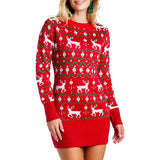 Nordic Fair Isle Ribbed Knit Long Sleeve Christmas Sweater Mini Dress