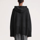 Nordic Solid Color Ribbed Knit Long Sleeve Split Oversized Hooded Sweater