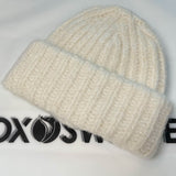 Nordic Style Chunky Yarn Ribbed Knit Wool Blend Fold Over Fluffy Beanie Hat