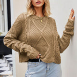 Nordic Style Crew Neck Long Sleeve Fisherman Cable Knit Oversized Crop Sweater