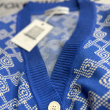 Oversized Geometric Print Button Up Contrast Rib Knit Cardigan