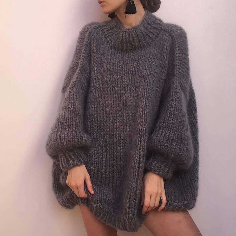 Oversized High Neck Drop Shoulder Handmade Chunky Knit Sweater – Fox 