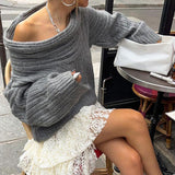 Oversized Funnel Neck Drop Shoulder Long Sleeve Chunky Knit Pullover Sweater