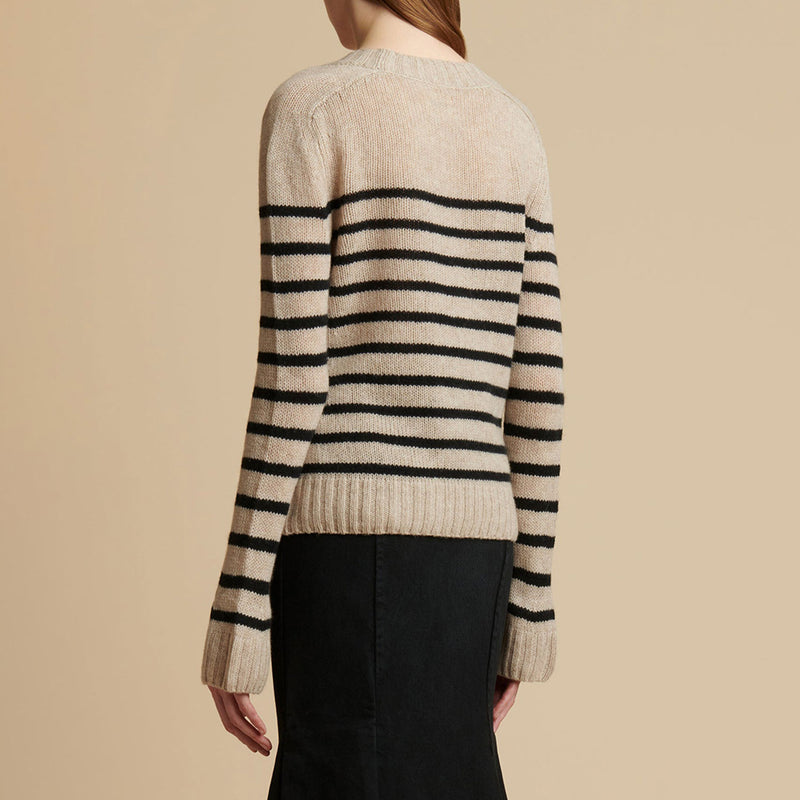 Contrast Breton Stripe Crew Neck Long Sleeve Cotton Blend Pullover Sweater