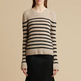 Contrast Breton Stripe Crew Neck Long Sleeve Cotton Blend Pullover Sweater