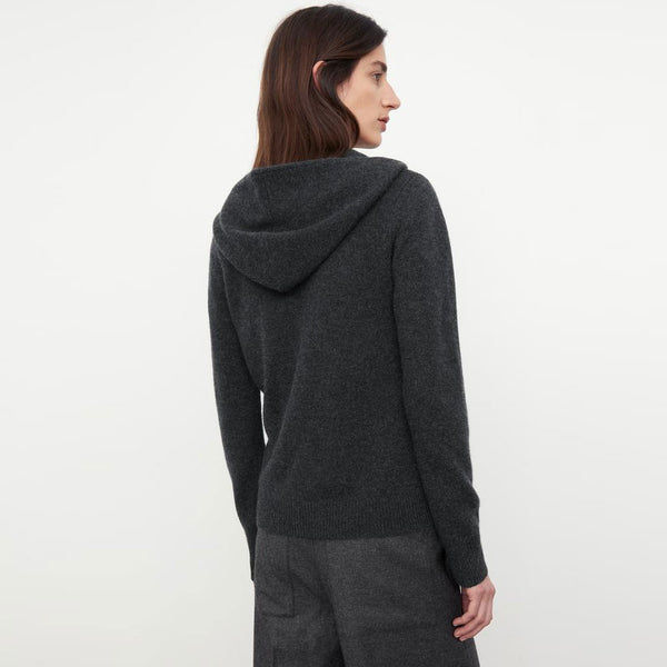 Quiet Luxury Hooded Half Zip Long Sleeve Monochrome Wool Knit Sweater