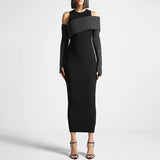 Quirky Ribbed Knit Contrast Gloved Tube Top Layered Bodycon Sweater Midi Dress