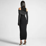 Quirky Ribbed Knit Contrast Gloved Tube Top Layered Bodycon Sweater Midi Dress