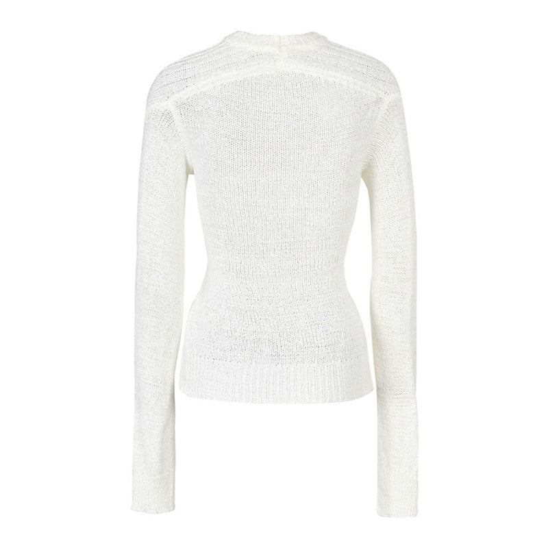 Rebellious Crew Neck Long Sleeve Cutout Twist Front Split Layered Sweater