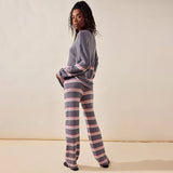 Relaxed Stripe Knit Oversized Sweater and High Rise Knit Pants Matching Set