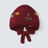 Retro 3D Floral Embroidery Woolen Blend Knit Baby Bonnet Hat