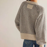 Retro Oversized Inside Out Crew Neck Raglan Sleeve Jacquard Knit Sweater