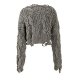 Grunge Oversize Long Sleeve Cutout Cable Knit Crop Ripped Sweater