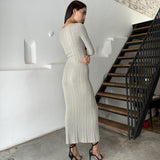 Sexy Crew Neck Long Sleeve Ribbed Knit Bodycon Sweater Maxi Dress