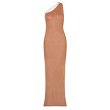 Sexy Split Cutout One Shoulder Sleeveless Bodycon Rib Knit Maxi Dress