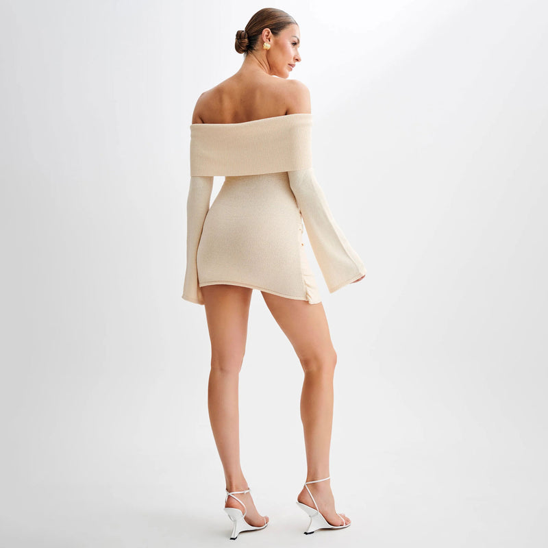 Sexy Twisted Folded Off Shoulder Tie Knot Bodycon Mini Sweater Dress