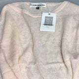 Sheer Angel Wing Print Crew Neck Long Sleeve Mohair Blend Pink Long Sweater