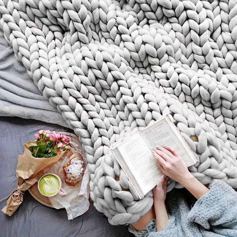 Warm Winter Hand Made Crochet Knit Chunky Yarn Blanket