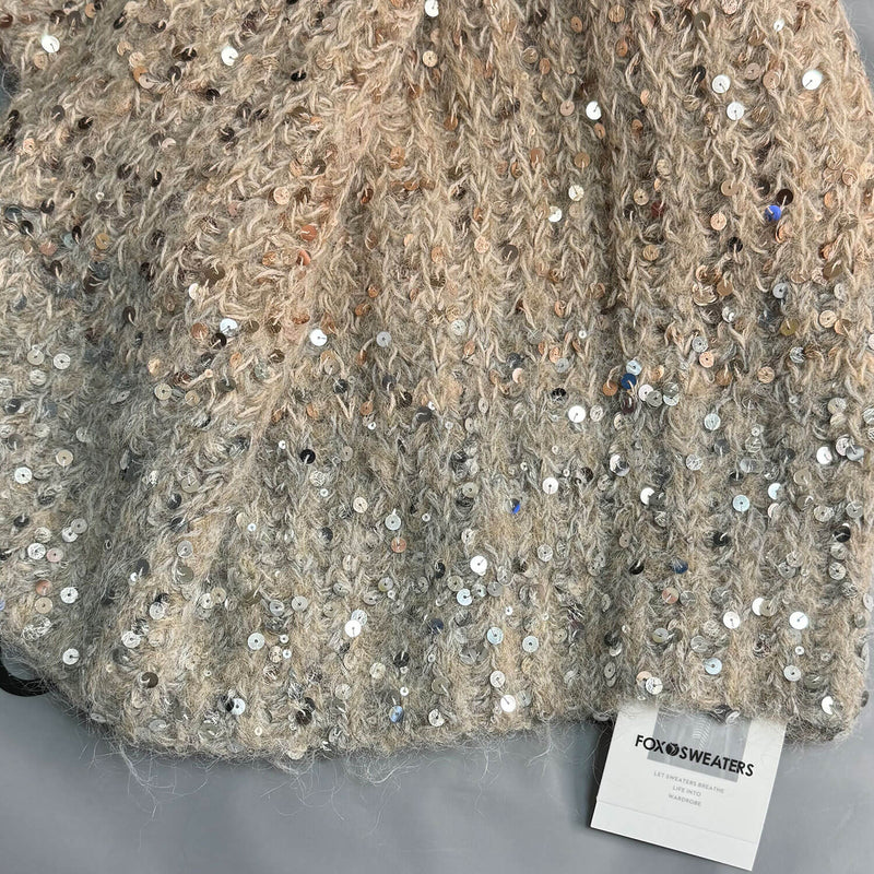 Sparkly Gradient Mohair Crew Neck Drop Shoulder Cropped Sequin Sweater Vest