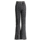 Street Style Low Rise Fit and Flare Washed Effect Cable Knit Pants