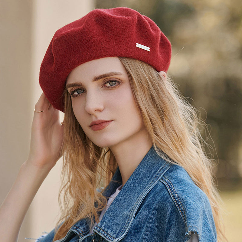 Street Style Solid Color Metallic Trim Wool Blend Beret Hat