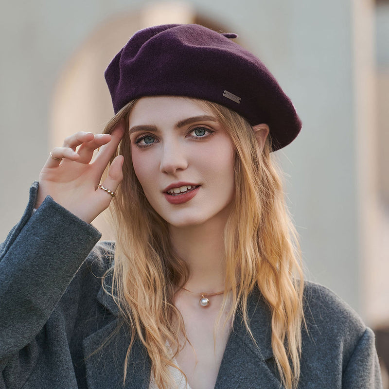 Street Style Solid Color Metallic Trim Wool Blend Beret Hat